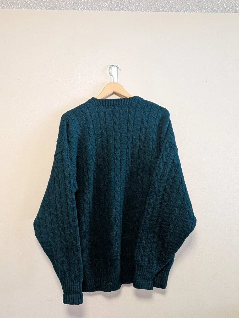Burberrys Vintage Cable Knit Wool Sweater Deep Green Men's Medium